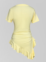 Футболка Jinli однотонная асимметричная с рюшами и разрезом сбоку