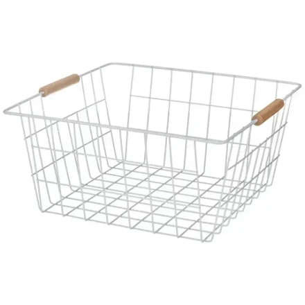 КОРЗИНА С ДЕРЕВЯННЫМИ РУЧКАМИ БЕЛАЯ 31.5*30.5*15.5 СМ
