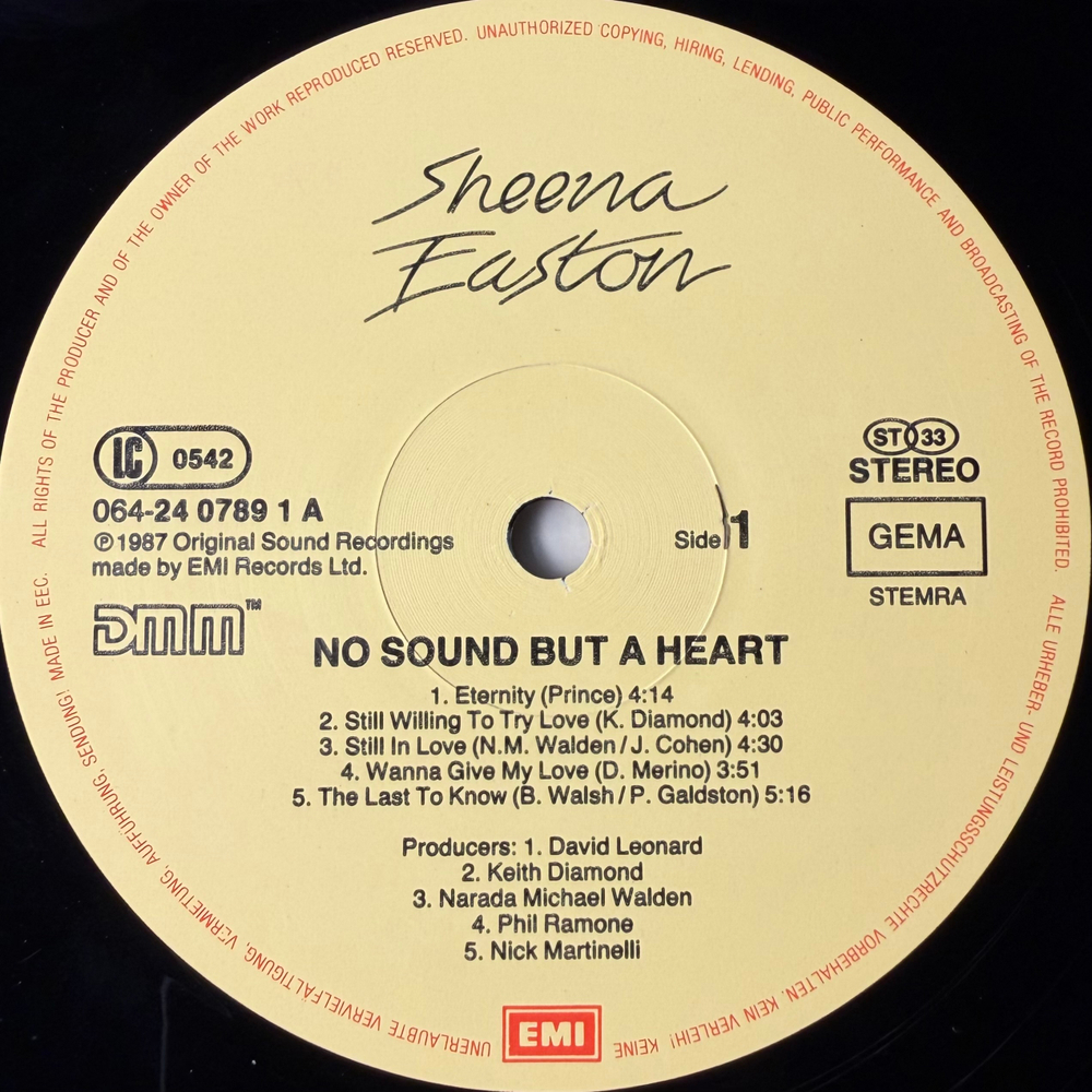 Sheena Easton ‎– No Sound But A Heart (Европа 1987г.)