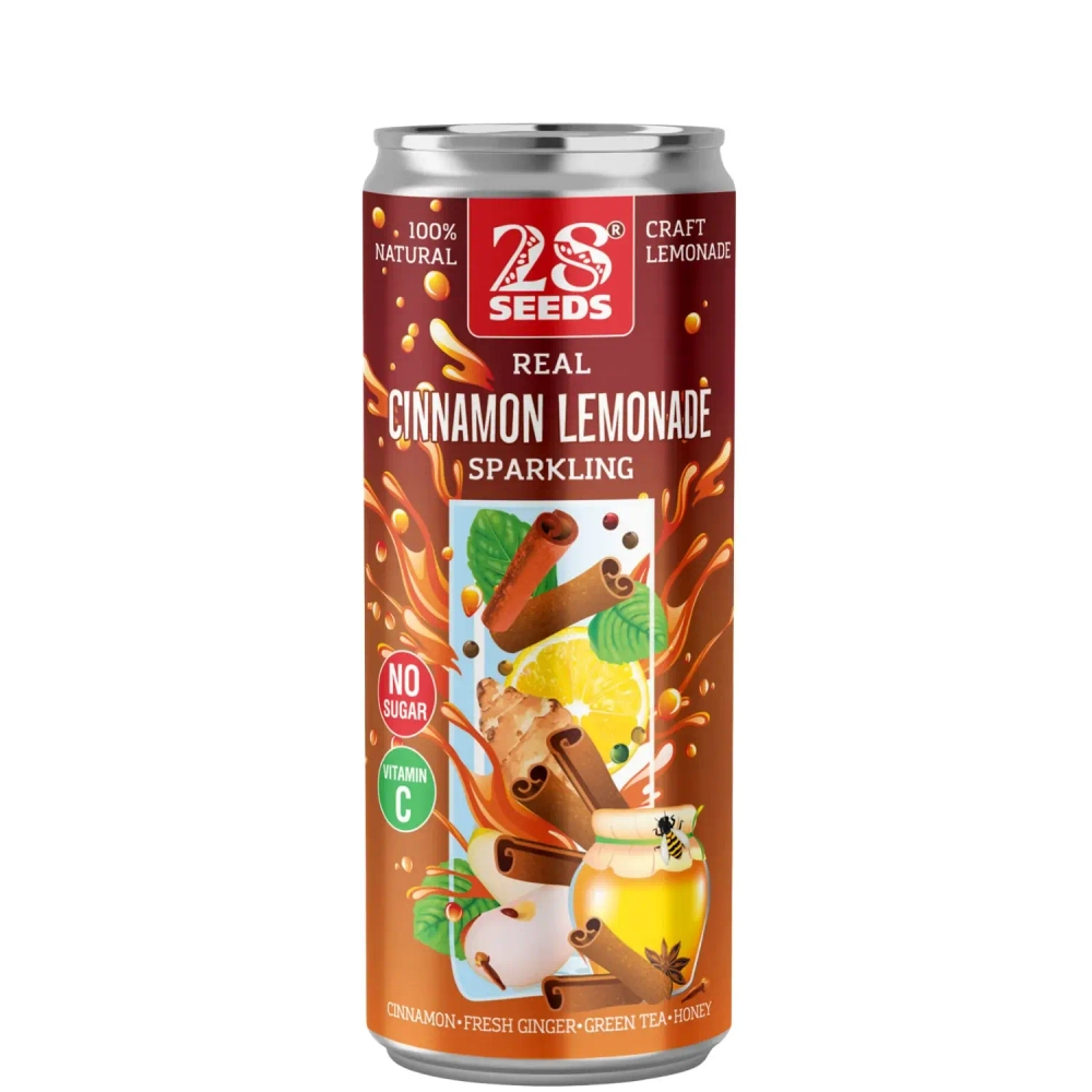 28SEEDS Real CINNAMON LIMONADE (Коричный лимонад) 330 мл — жестяная банка коричного лимонада, вид спереди