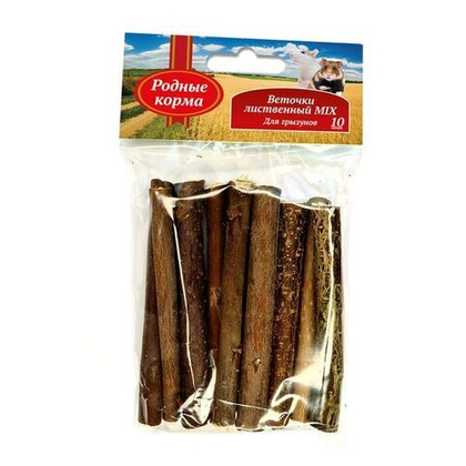 РОДНЫЕ КОРМА Веточки лиственный микс (орех, ива, липа) для грызунов 10 см, 40 г