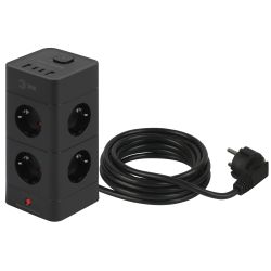 Сетевой фильтр ЭРА TWR-8es-1,5m-4USB-B башня с защитой заземлением с выключателем 8 розеток+4xUSBA+C 1,5м 16А черный