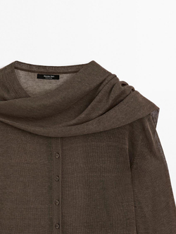 Massimo Dutti Кардиган из смесового льна с платком, коричневый