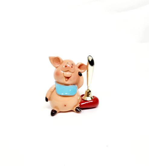 Сувенир держатель д/ручек "Поросёнок-лялька",полистоун лак 8х8,8х5,6 см