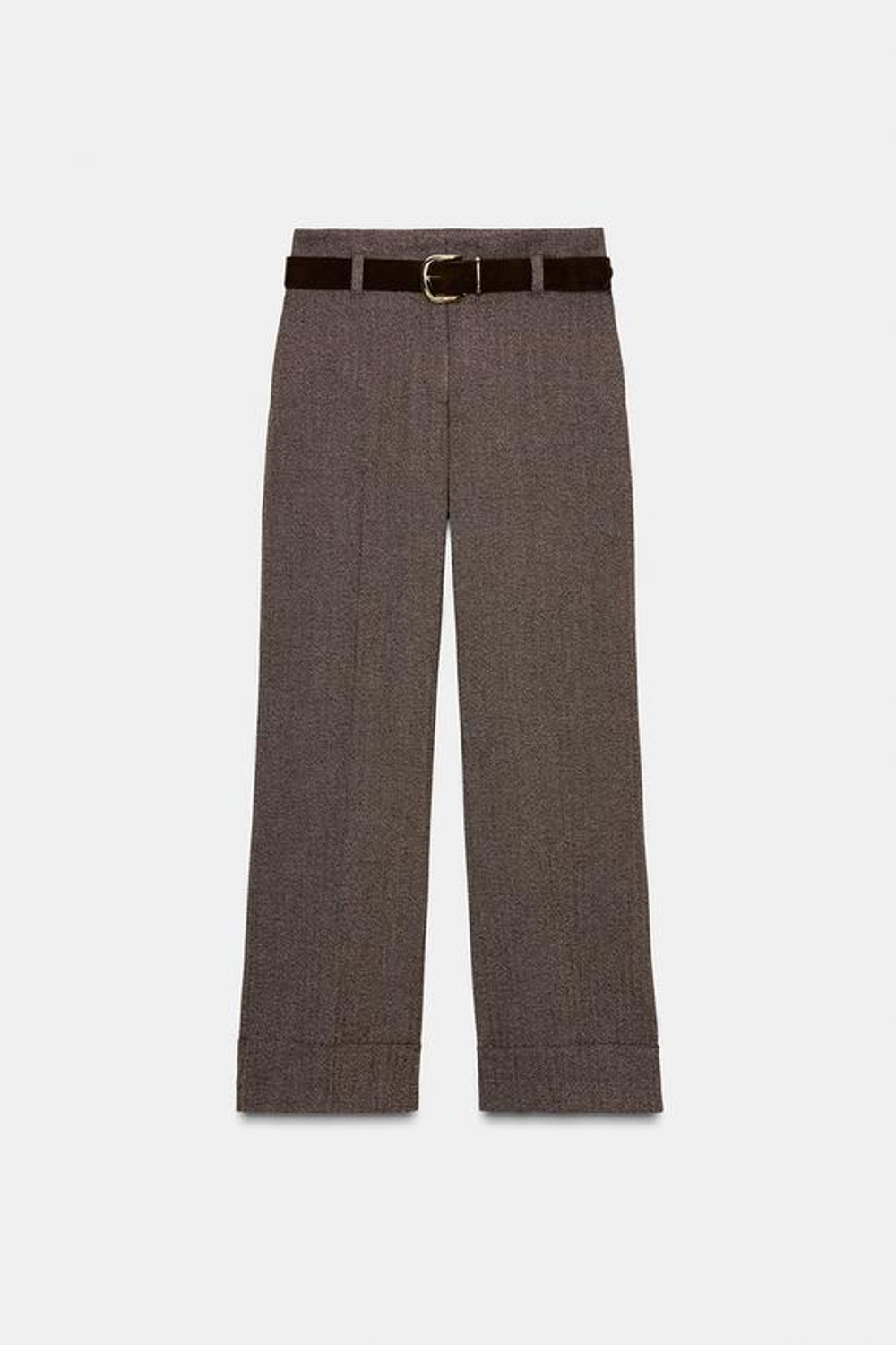 ZARA БРЮКИ В ЕЛОЧКУ С РЕМНЕМ, КОРИЧНЕВЫЙ