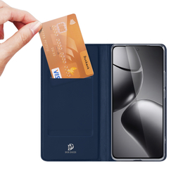 Чехол книжка из PU кожи синего цвета от Dux Ducis для смартфона Xiaomi 14T Pro, серия Skin Pro Series Case