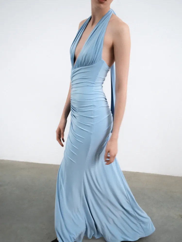 Луна макси (Luna maxi), платье макси из голубого бифлекса