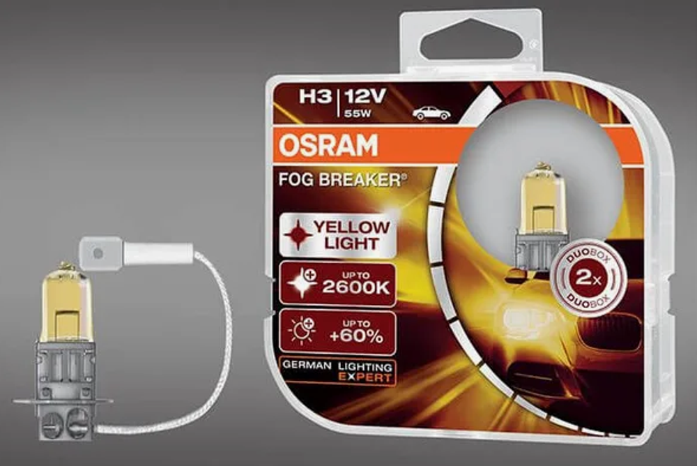 Автолампа H3 12V 55W (PK22s) Osram  +60% 2600K FOG BREAKER (62151FBR-HCB) к-т