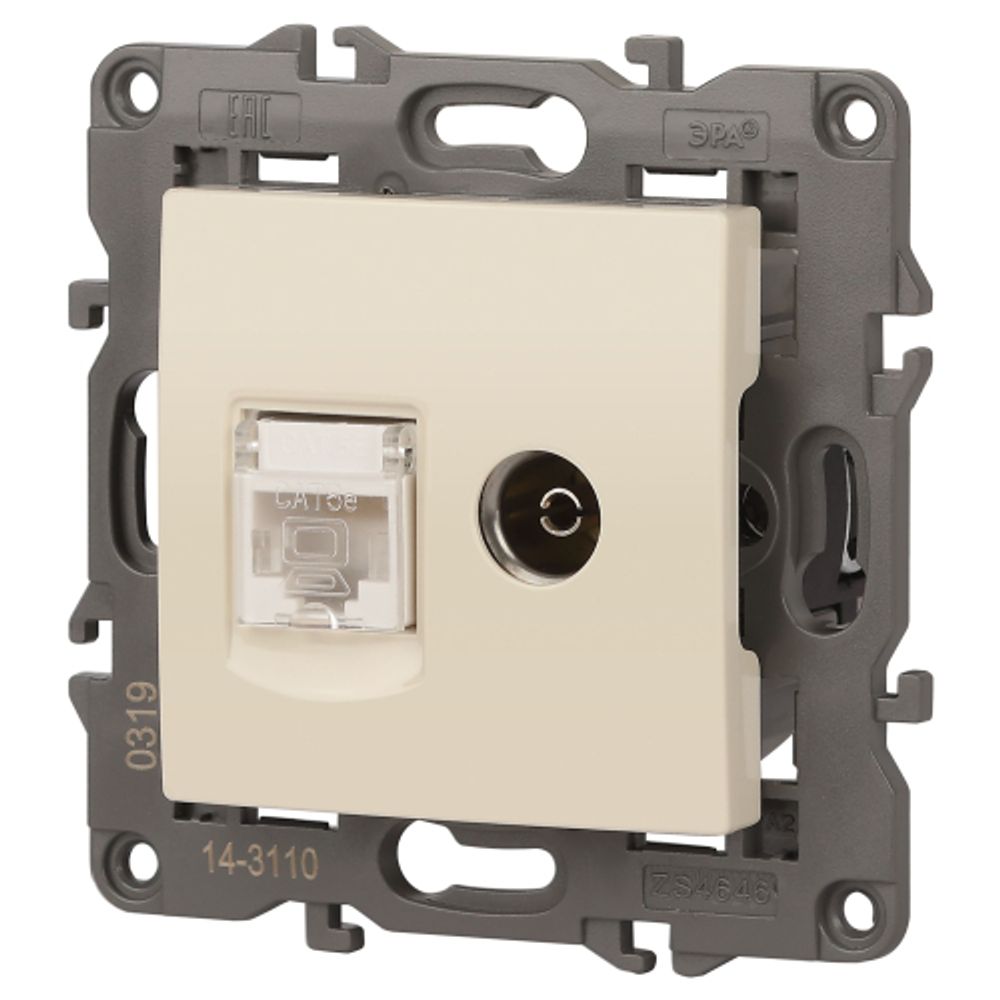 14-3110-02 ЭРА Розетка RJ45+TV, IP20, сл.кость