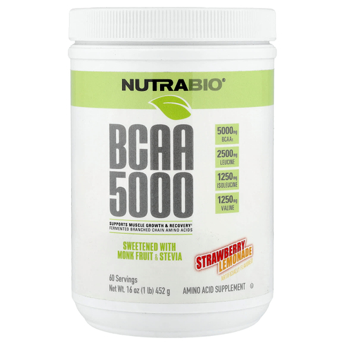 NutraBio, BCAA 5000, клубничный лимонад, 452 г (1 фунт)