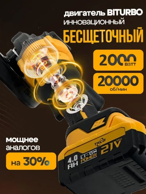 бесщеточная УШМ аккумуляторная 125 TKCB,21 В,4 Ач,2 АКБ