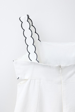 ZARA ДЛИННЫЙ КОМБИНЕЗОН С ВЫШИВКОЙ, ЭКРЮ/ЧЕРНЫЙ