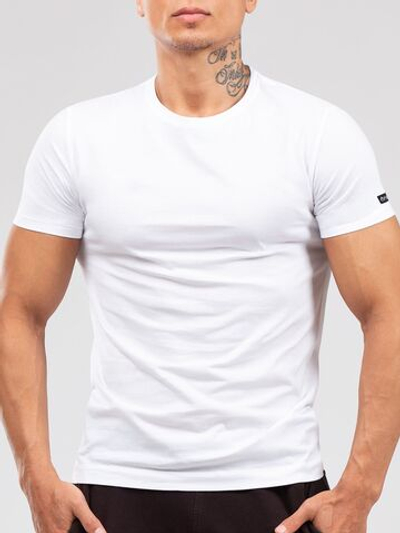 Мужская облегающая футболка с круглым вырезом (Размер: L) (Цвет: белый)