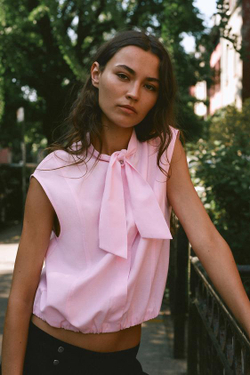 ZARA БЛУЗА С БАНТОМ БЕЗ РУКАВОВ, РОЗОВЫЙ