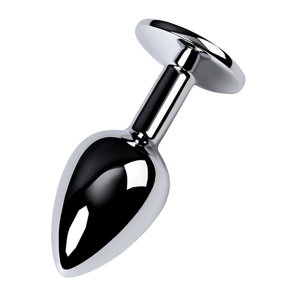 Маленькая коническая серебристая анальная пробка 7см с фиолетовым кристаллом ToyFa Metal 717001-4