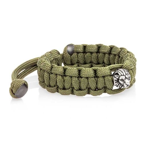 Браслет с шармом Лев из мельхиора - зеленый паракорд, вид 2