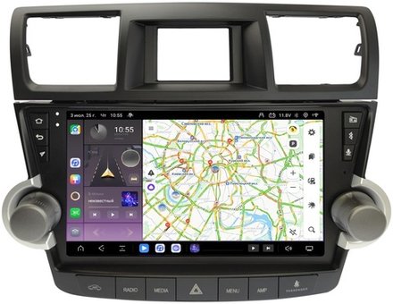 Магнитола для Toyota Highlander 2 2007-2013 XU40 - Carmedia SF-1431-2 QLed, Android 13, TS20, CarPlay, SIM-слот (кнопки + крутилки)