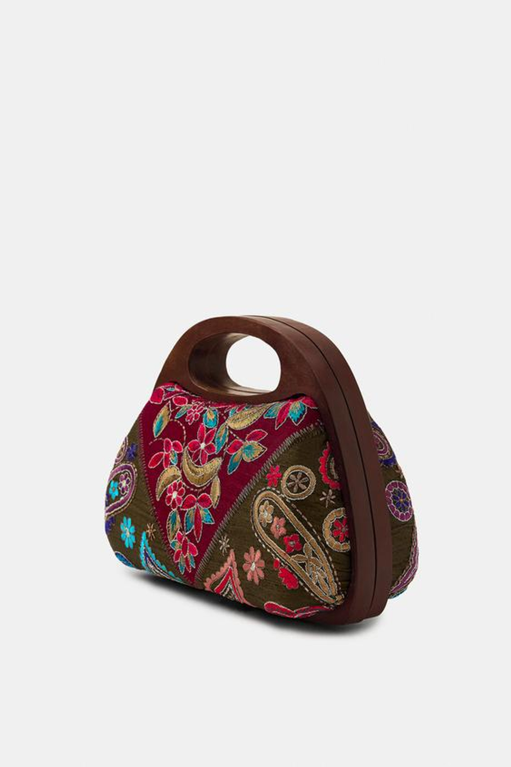 ZARA СУМКА-КОРОБОЧКА С ДЕРЕВЯННЫМИ ДЕТАЛЯМИ И ВЫШИВКОЙ, РАЗНОЦВЕТНЫЙ