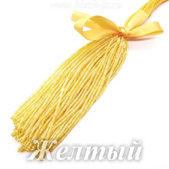 Стеклярус пучком 50 нитей, длина 10 см, Желтый