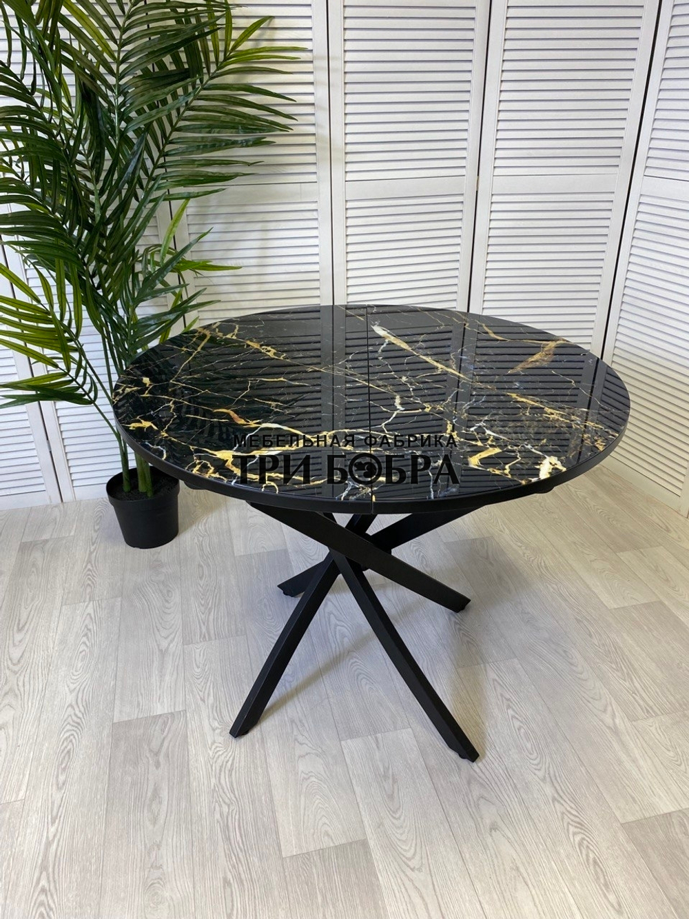Стол круглый стеклянный "Чёрный мрамор"