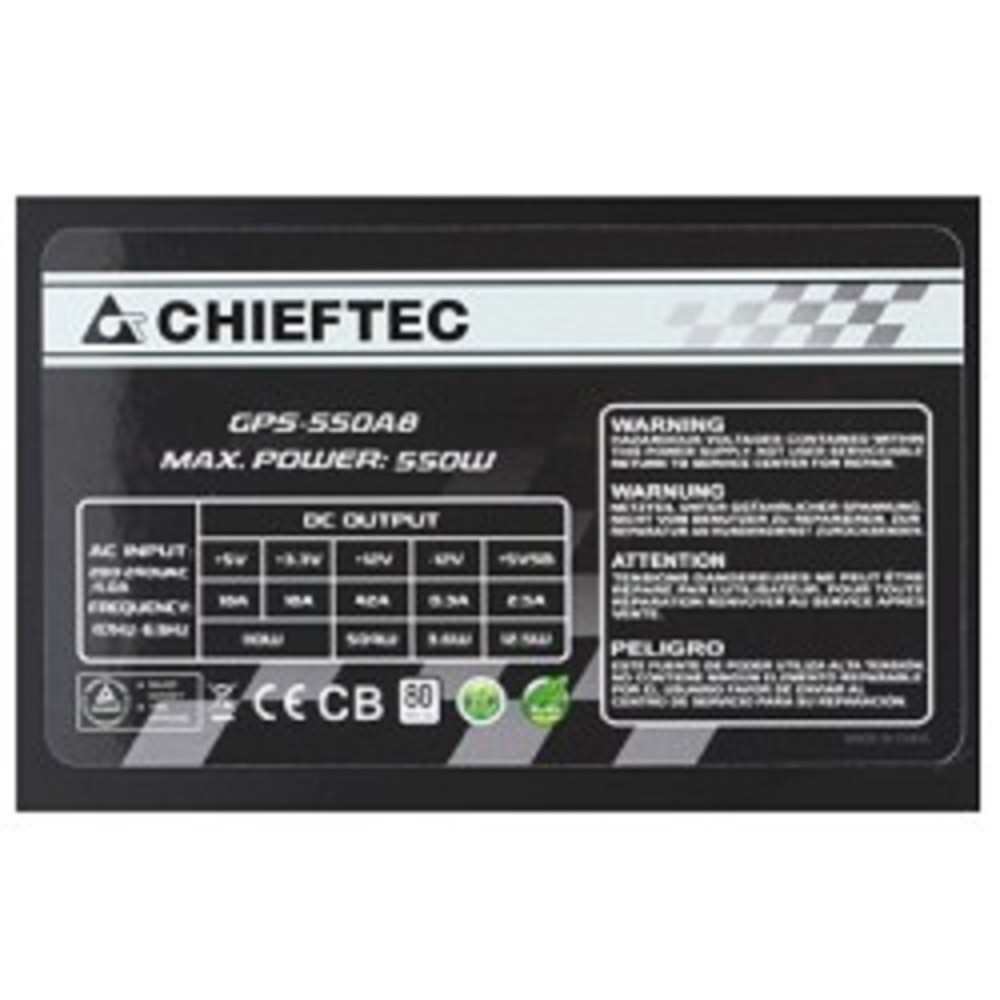 Chieftec 550W RTL [GPS-550A8] {ATX-12V V.2.3 PSU with 12 cm fan, Active PFC, fficiency &gt;80% with power cord 230V only}