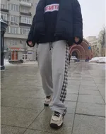 Брюки БИЧ с клетчатой вставкой Серые