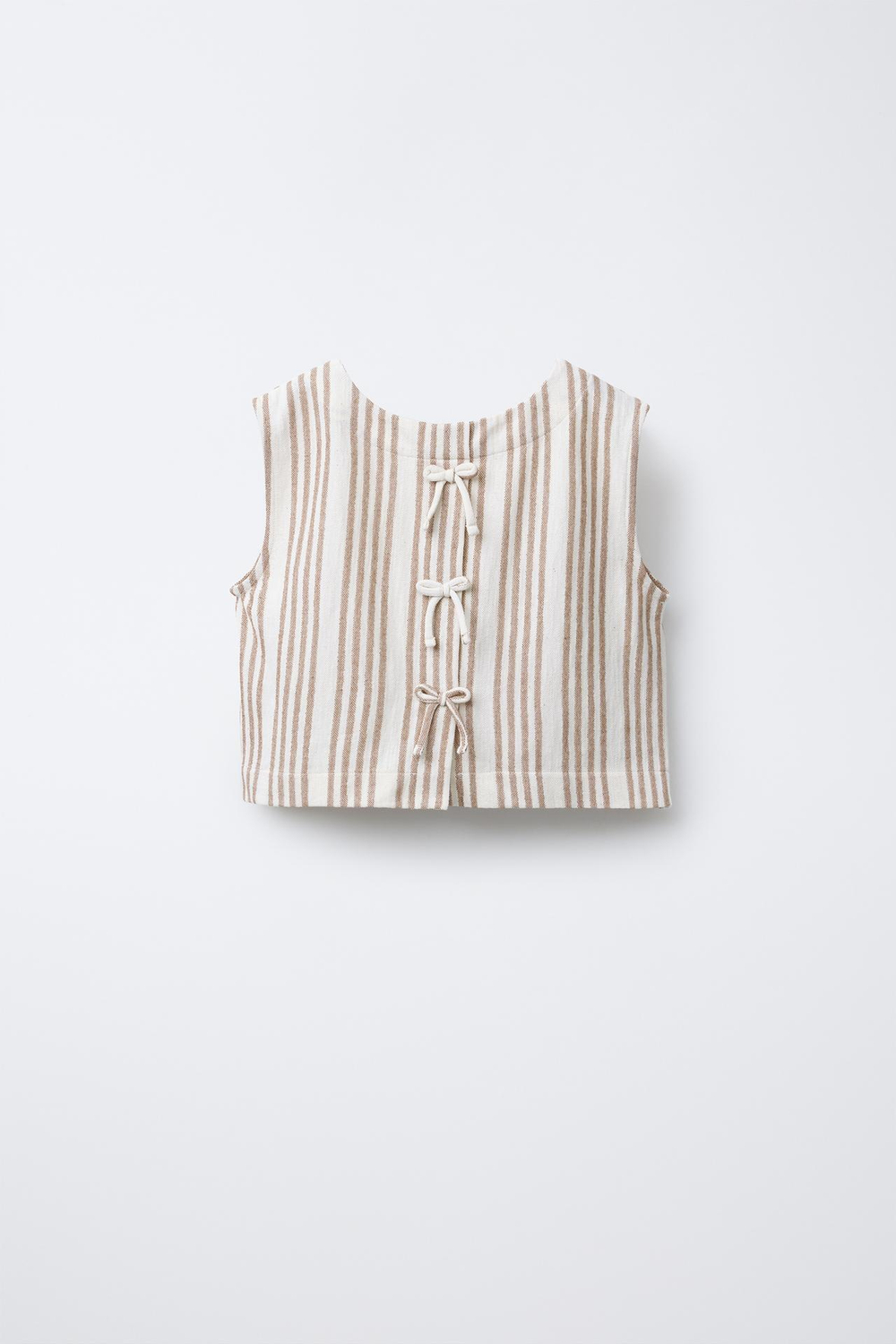 ZARA ФУТБОЛКА С ПОЛОСАМИ И БАНТАМИ, БЕЖЕВЫЙ