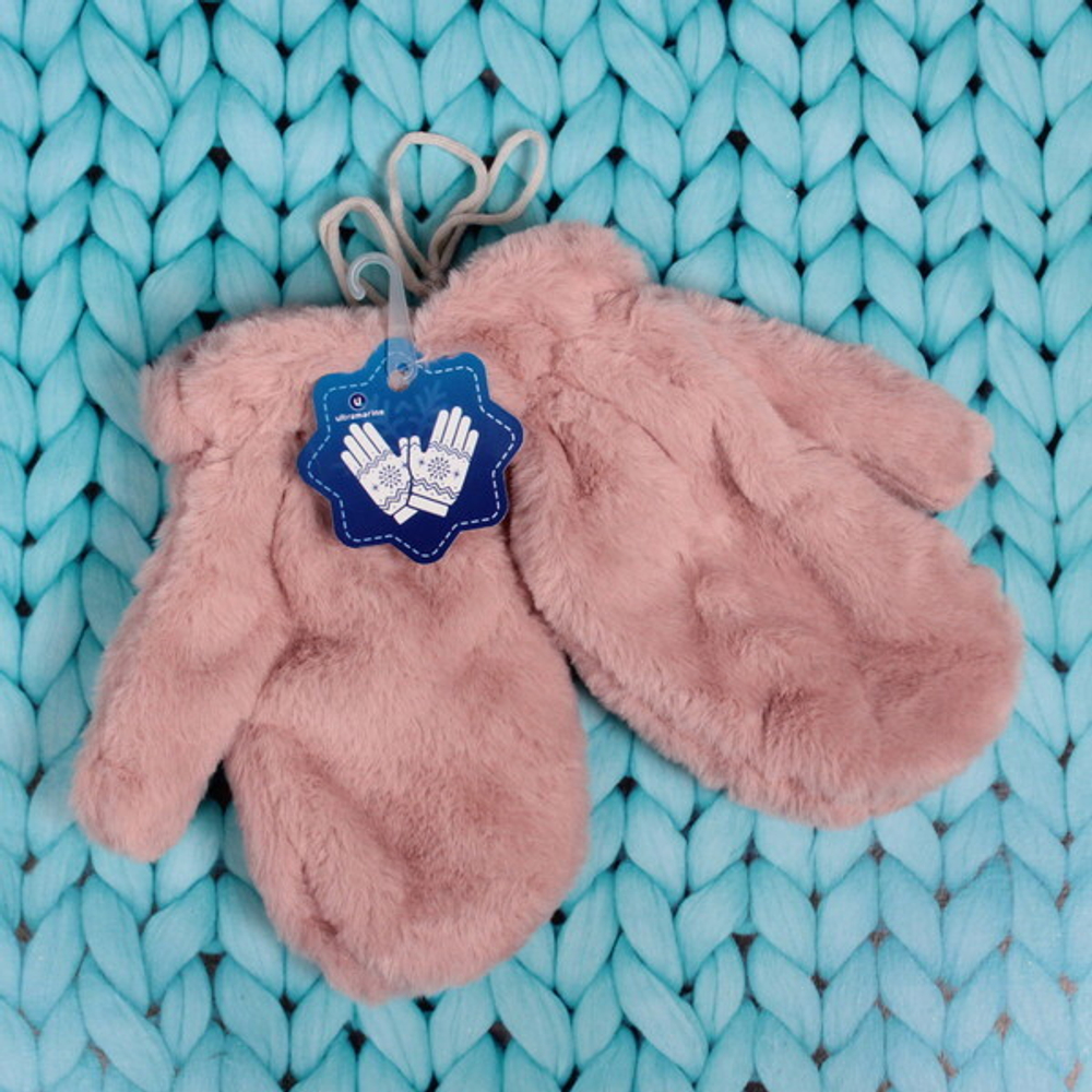 Варежки женские с мягким ворсом «Zima», цвет пудровый, эластичный манжет 6см, на шнурке, цвет английская пудра, 12,5*26см, ( пакет с подвесом)