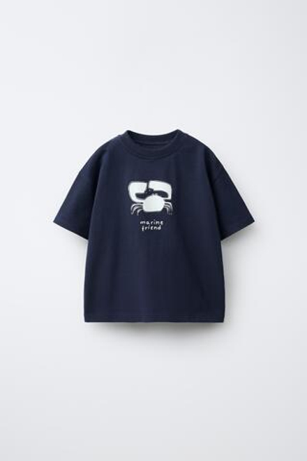 ZARA ФУТБОЛКА С КРАБОМ, МОРСКОЙ СИНИЙ