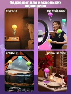 Ночник медуза,Окружающий свет с голосовым управлением, подвижные ножки, полная смена цвета, можно подвешивать или стоять,светильник настольный,умный ночник