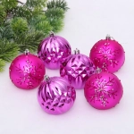 Новогодние шары «Волшебный бал» 8 см (набор 6 шт), Фиолетовый/Фуксия