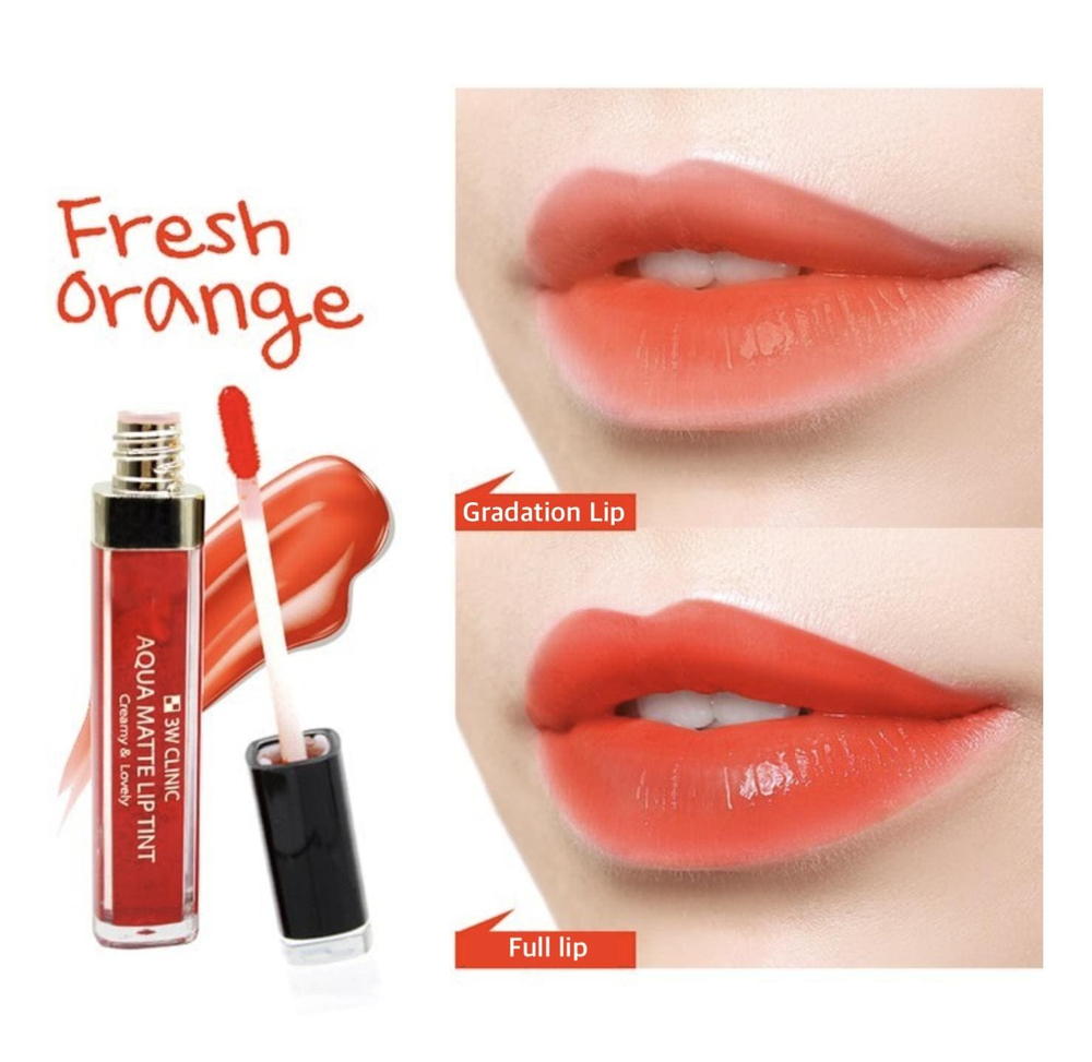 Тинт для губ 3W Clinic #01 Aqua Matte Lip Tint Fresh Orange матовый тон Свежий Апельсин 6,5 г