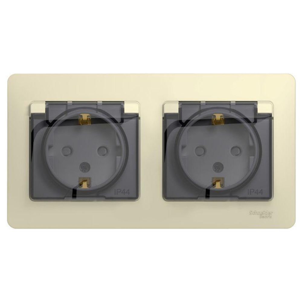 Розетка 2-м СП 2мод. Glossa 16А IP44 с заземл. защ. шторки в сборе беж. SE GSL000247 Розетка 2-м СП 2мод. Glossa 16А IP44 с заземл. защ. шторки в сборе беж. SE GSL000247
