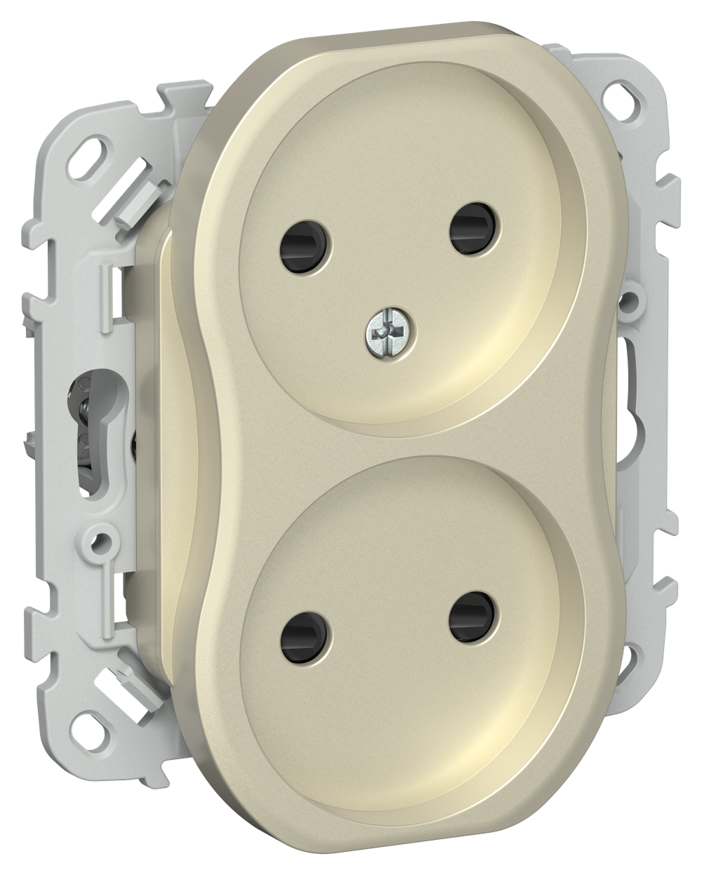 FLITE Розетка 2-местная без заземления с защитными шторками безвинтовое крепление 10А РСш02-1-ФлШ шампань IEK