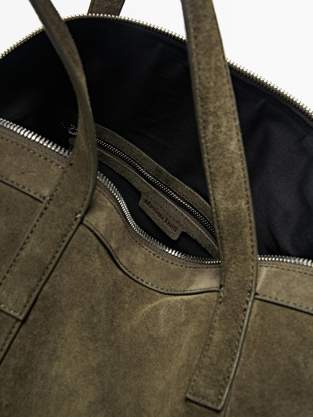 Massimo Dutti Дорожная сумка из замшевой кожи, хаки