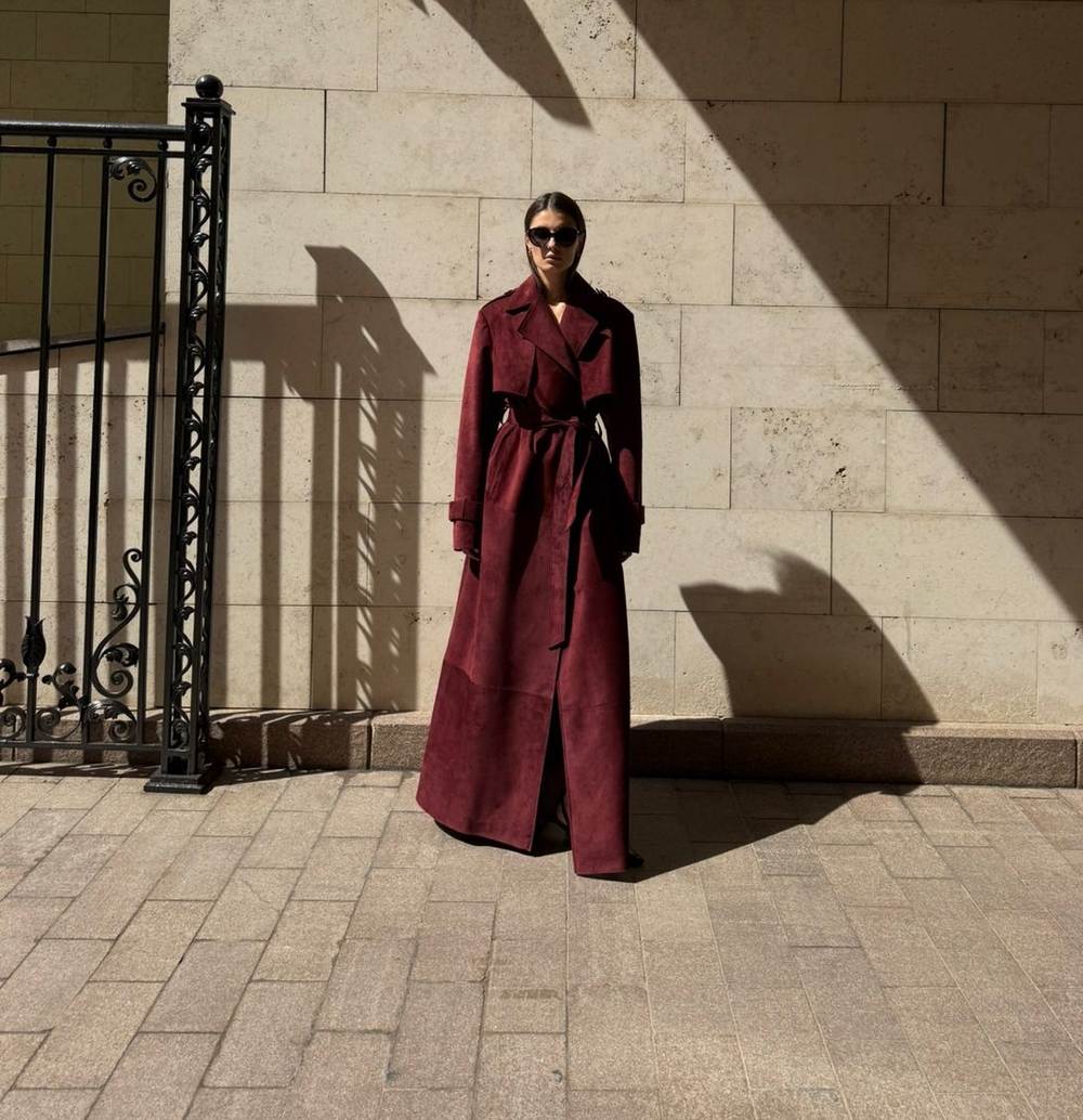 Тренч замшевый Бордовый