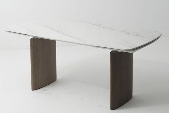 Стол CALVIN 180 SEMI-POLISHED SNOW CARRARA SOLID CERAMIC / Серый дуб