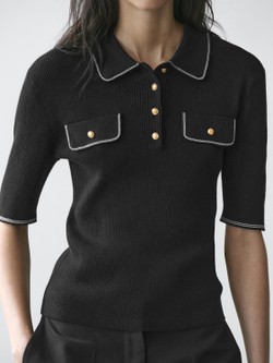 Massimo Dutti Футболка поло с короткими рукавами, черный