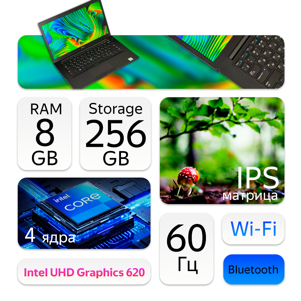 14" Ноутбук Dell Latitude 7490 (1920x1080, Intel Core i5-8350U, RAM 8ГБ,SSD 256ГБ, Intel UHD Graphics 620, Win 10Pro)