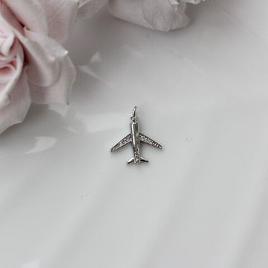 Подвеска Самолет с фианитами 14 мм, родий, П092