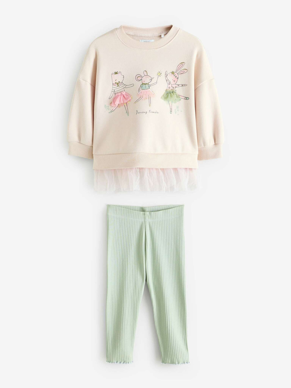 Толстовка и легинсы в комплекте для девочки Next B95-331, Молочный, Салатовый