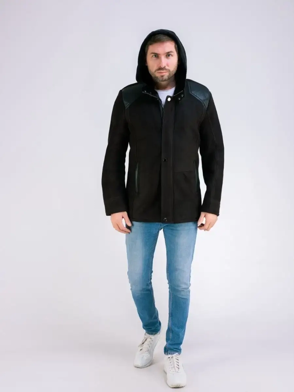 Дубленка мужская натуральная зимняя с капюшоном Турция