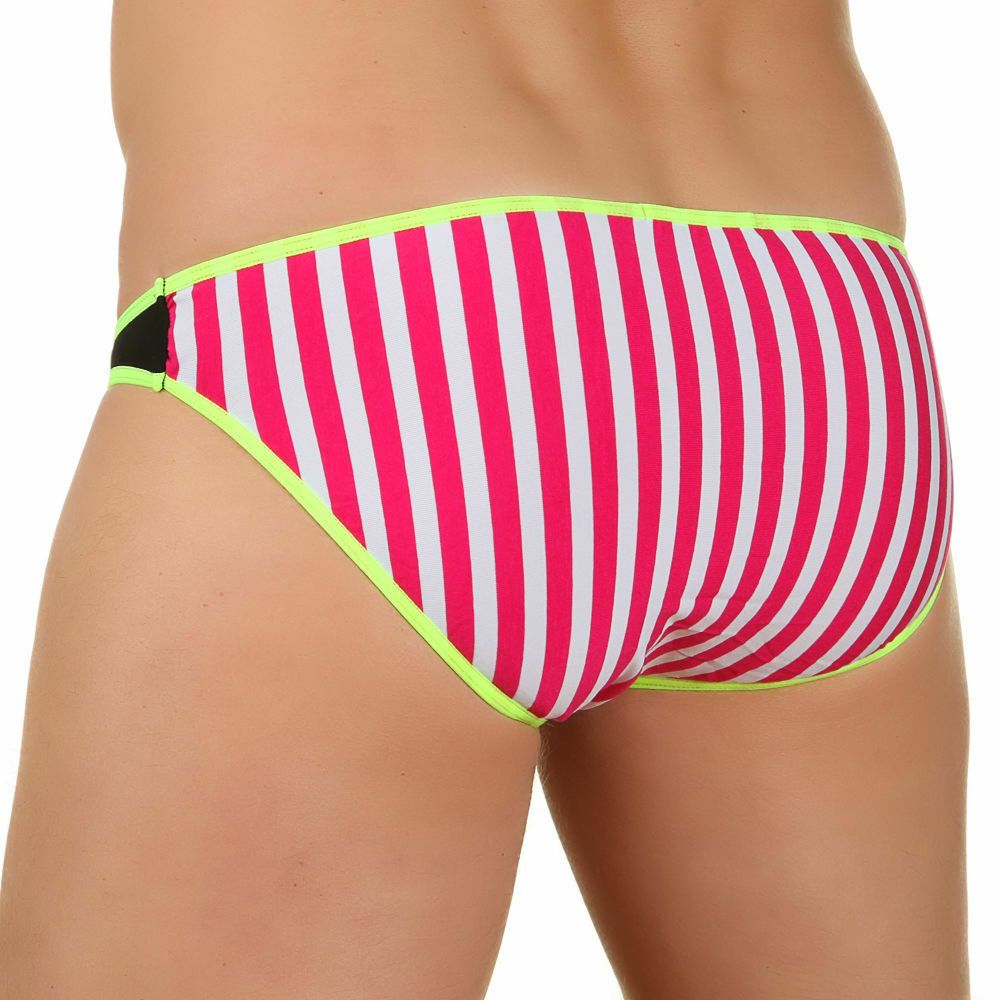 Мужские трусы слипы черные с бело-розовыми полосками и салатовой окантовкой  Cosmos Colors SC20_BPY