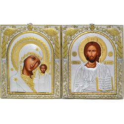 Венчальная пара. Иконы в античных серебряных ризах.