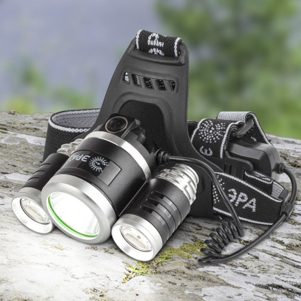 Фонарь налобный светодиодный ЭРА GA-809 аккумуляторный алюминиевый 4 режима трехламповый High Power Headlamp | Налобные фонари