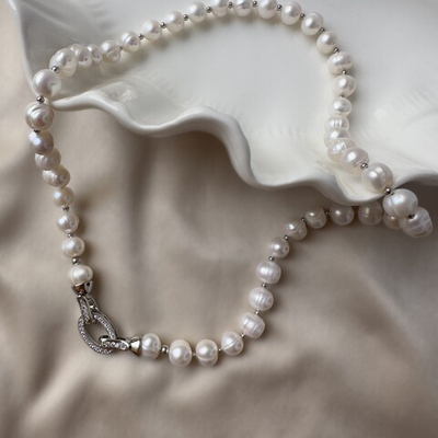 Колье чокер «Перламутровая орбита» — речной жемчуг 7–8 мм