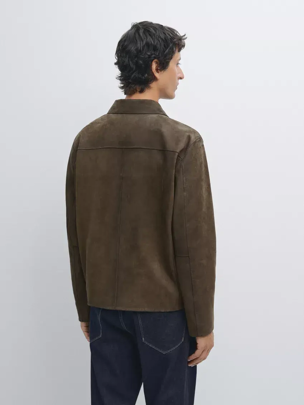 Massimo Dutti Куртка из кожи наппа с застежкой-молнией, зеленый