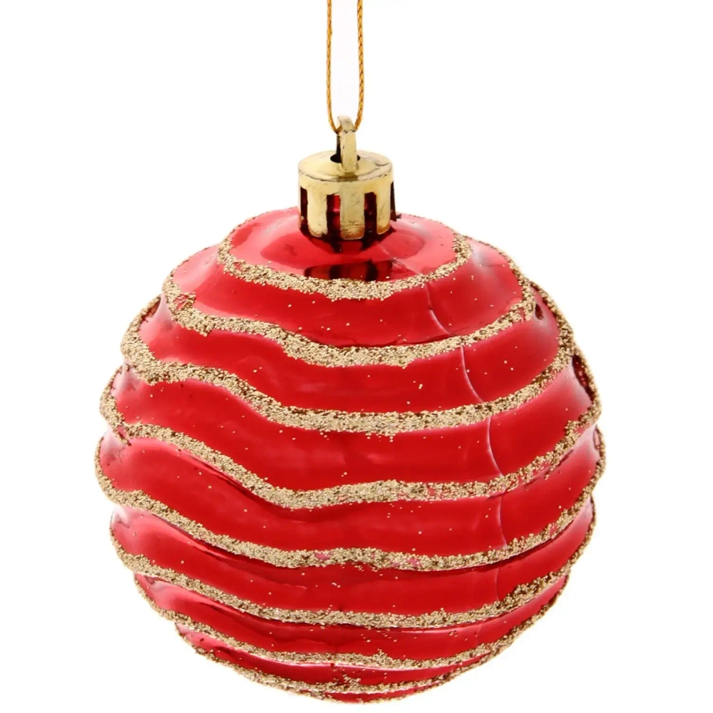 Новогодние шары «Снежная волна» 6 см (набор 3шт), красный/золото