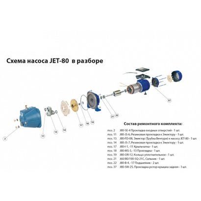 Ремкомплект JEMIX SET-JET-80 для поверх. насоса JET-80