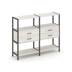 Shelf System Двухсекционный стеллаж трехярусный с ящиками SN.STM-322 Дуб Наварра/Металл Антрацит 159